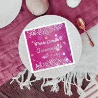 Magenta And Silver Elegant Shimmery Quincea&#241;era Napkins