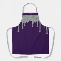 Purple Silver Sparkle Glitter Drips Personalized Apron