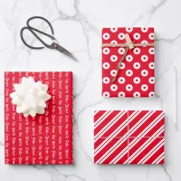 Bright Red & White Coordinated Christmas Wrapping Paper Sheets