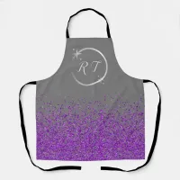 Silver initial monogram with purple glitter | apron