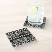 Caribbean Tribal Mudcloth: Black, White, Glass Coaster