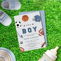 Cheerful Sport Theme Baby Boy Shower Invitation