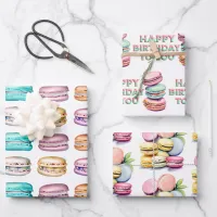 Vintage Watercolor Macaron Cookies Birthday Wrapping Paper Sheets