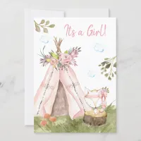 *~* Fox Teepee Tent Boho Woodland Forest Girl Invitation