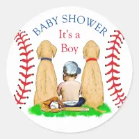 Boy's Baseball Themed Baby Shower 2 Labs and Baby Classic Round Sticker