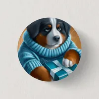 Bernese Mountain Dog With Holiday Present Button