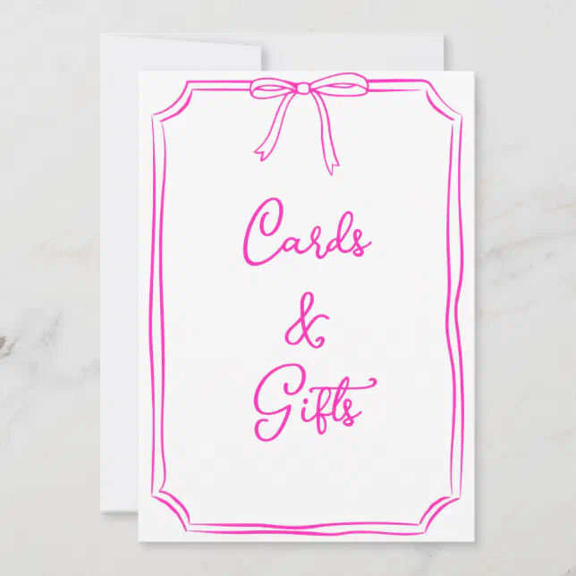 Hand Drawn Bow Coquette Pink Cards and Gifts Sign