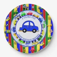 Trucks, Cars, Tractors and Traffic Signs Birthday Paper Plates