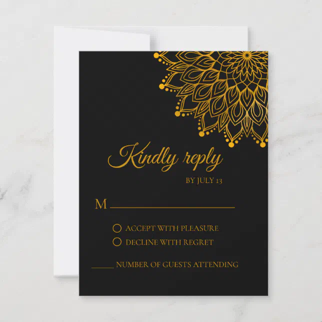 Elegant simple black ornate wedding RSVP card