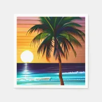 Pretty Tropical Palm Tree and Ocean Sunset Napkins