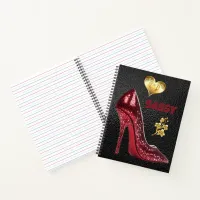 Red & Gold on Black High Heel Shoe | Notebook