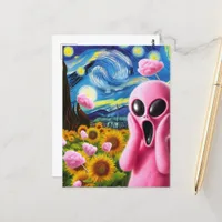 Screaming Pink Alien Fine Art Parody Postcard