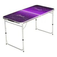 Modern Purple Brushed Metal with Silver Monogram | Beer Pong Table