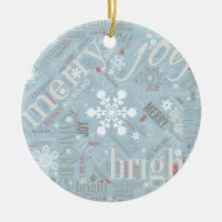 Christmas Text and Snowflake Pattern Blue ID257 Ceramic Ornament