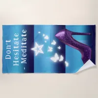 Purple Glitter High Heel Shoe on Blue Gradient | Beach Towel