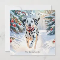 Dalmatian Dog In Winter Snow Modern Christmas Holiday Card