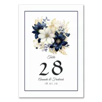 Navy, White and Gold Floral Wedding Table Number