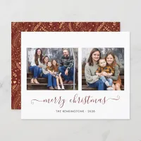 BUDGET Red Gold Simple Script Christmas Photo