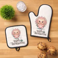 Cute Thanksgiving Turkey Oven Mitt & Pot Holder Set