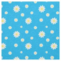 Daisy and Swirl Blue White Floral Pattern Fabric