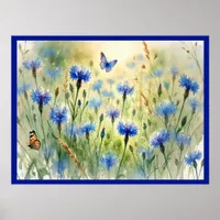 Watercolor Blue Floral Cornflower Germany | Poster