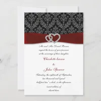 red damask diamante wedding invitation