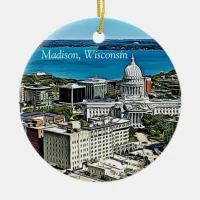 Personalized Madison, Wisconsin Cheese Head Ceramic Ornament