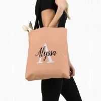 Stylish Peach Personalized Monogram Tote Bag