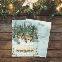 Watercolor Winter Woodland Christmas Deer Foil Holiday Card