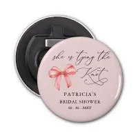 She is tying the knot pink bow Bridal Shower Bottle Opener