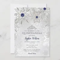 Silver Navy Snowflakes Tiara Quincea&#241;era  Invitation