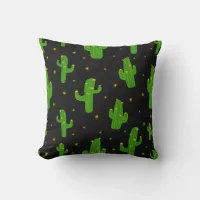 Green Black Cartoon Cactus Plant Patterned Throw Pillow