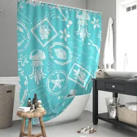 Vintage Turquoise Nautical Sea Stamp Shower Curtain