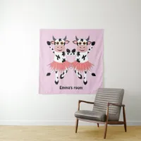 Cute and funny dancing cows  tapestry