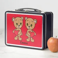 Cute baby bear with hearts   metal lunch box