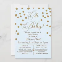 Glitter blue and gold baby shower invitation