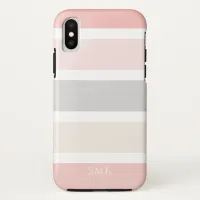 Simple Modern Pink Grey Cream Stripes Monogram iPhone XS Case