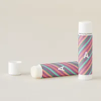 Colorful Diagonal Striped Pattern Monogrammed Lip Balm