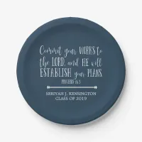 Christian Bible Verse Typography Blue Graduation Paper Plates