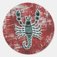 Teal and Red Scorpion Classic Round Sticker