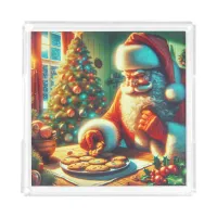 Vintage Christmas Santa Eating Cookies Acrylic Tray