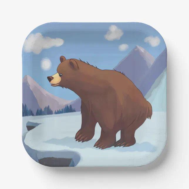 Brown bear in the mountains paper plates