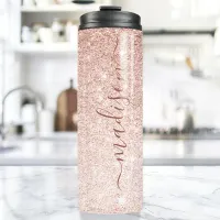 Personalized Rose Gold Glitter Thermal Tumbler