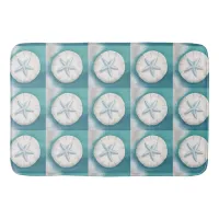 Teal Starfish and Sand Dollar Beachy  Bath Mat