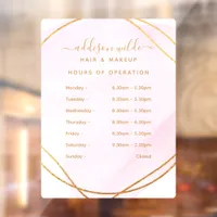 Script Blush Pink Watercolor Gold Business Hours Window Cling