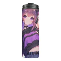 Pretty Anime Girl in Headphones with Cat Ears Thermal Tumbler
