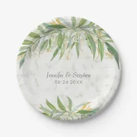 Watercolor Greenery Marble Elegant Wedding Paper Plates