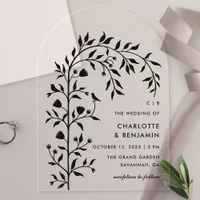 Black Botanical Bird Arch Wedding  Acrylic Invitations