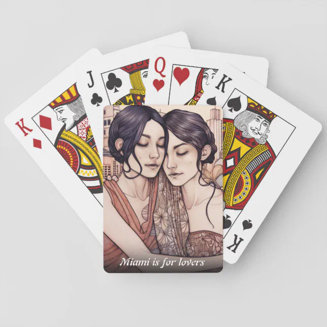 Miami Downtown Women Cuddling Lesbians Drawing Poker Cards