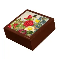 Vintage Flower Bouquet with Butterflies Keepsake Box